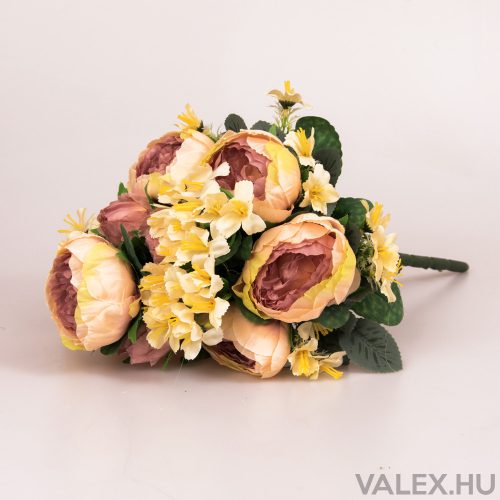 13 ágú peónia/hortenzia selyemvirág csokor - Barack-Mályva