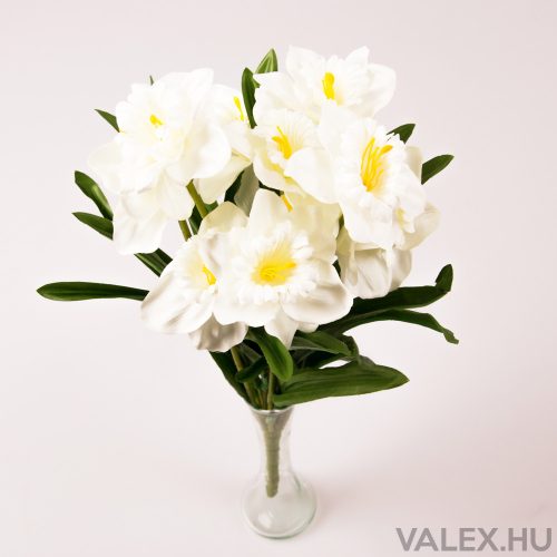 Daffodils with 12 branches bouquet of silk flowers - White