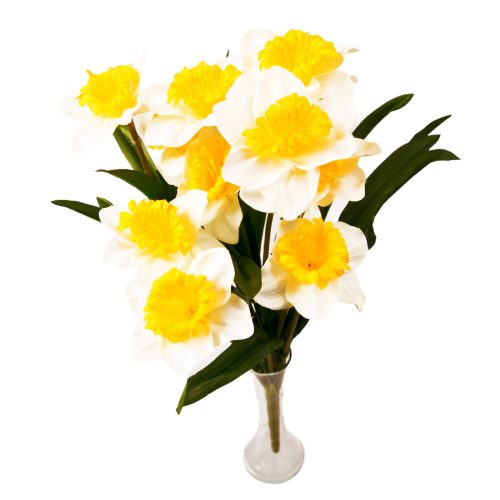 12 ágú nárcisz selyemvirág csokor - Fehér/Sárga