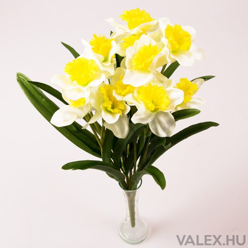 12 ágú nárcisz selyemvirág csokor - Fehér/Zöldes sárga