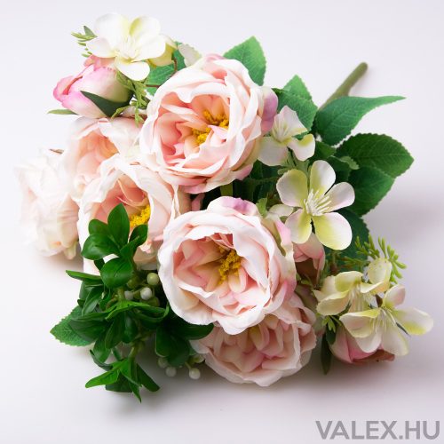 12-branch peony bouquet of silk flowers - White/Light Pink