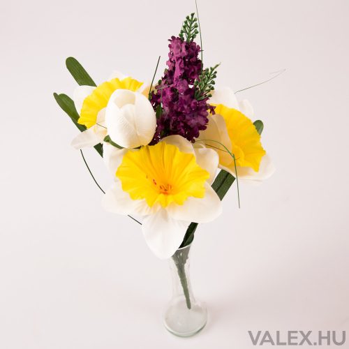 9 ágú selyemvirág tulipán/nárcisz/orgona csokor-Fehér