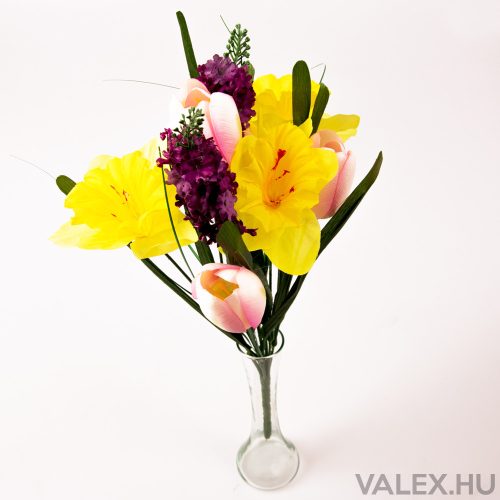 9 ágú selyemvirág tulipán/nárcisz/orgona csokor - Halvány rózsaszín/Lila