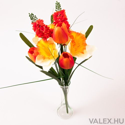9 ágú selyemvirág tulipán/nárcisz/orgona csokor - Narancs 