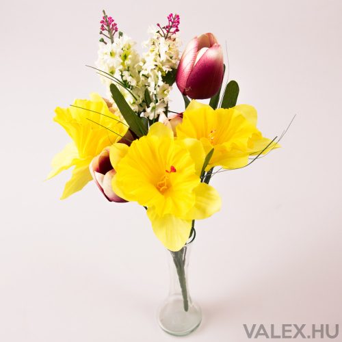 Bouquet of 9 branches silk flowers tulips / narcissus / lilac - Aubergine