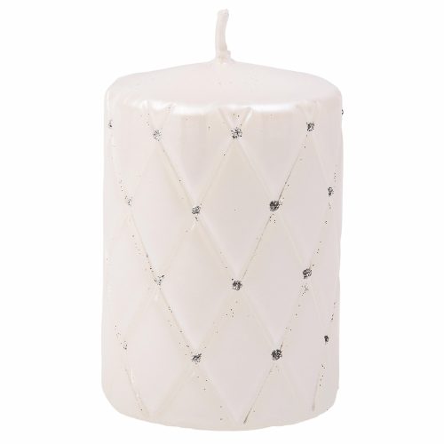 Firenze cylinder candle, 9 x 7cm - Metallic White