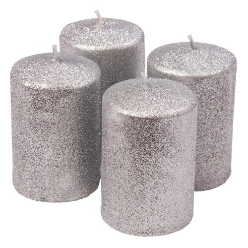 Advent candle set 10 x 6cm - Shiny silver