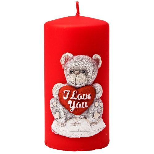 Tedy cylinder candle, 13 x 7cm - Red