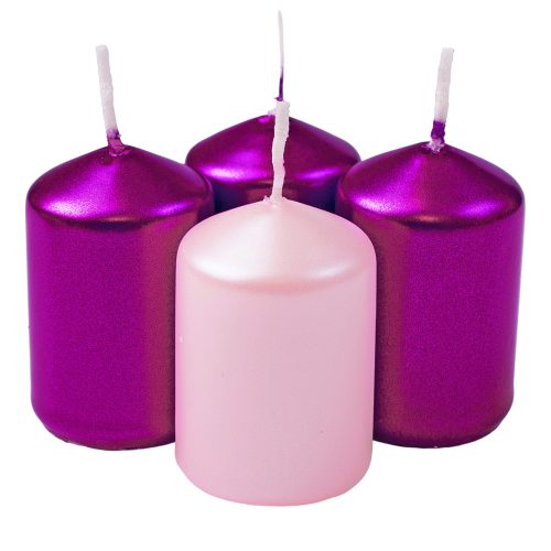 Advent candle set, 6 x 4cm - Metallic 3 purple, 1 pink
