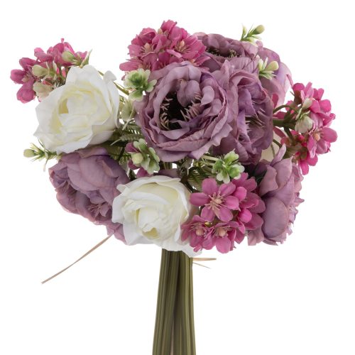 Spherical bouquet of silkflowers diameter: 16,5cm, length: 31cm - White/Purple