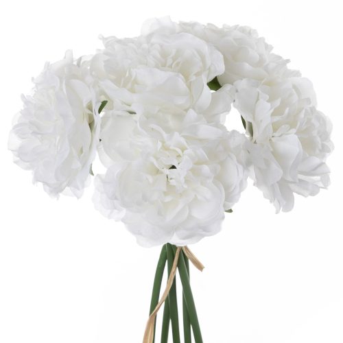 Peony bouquet of silkflowers, 5 strands, diameter: 14cm, length: 26cm - White