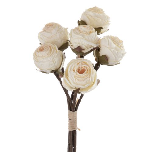 Rózsa selyemvirág csokor, 6 szálas, magasság: 31cm - Krém