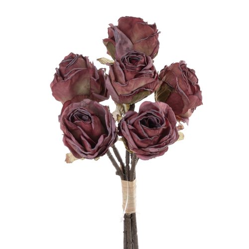 Rózsa selyemvirág csokor, 6 szálas, magasság: 31cm - Őszi piros
