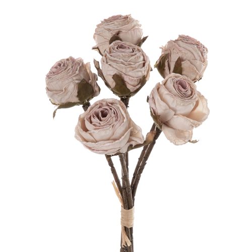 Rózsa selyemvirág csokor, 6 szálas, magasság: 31cm - Bézs