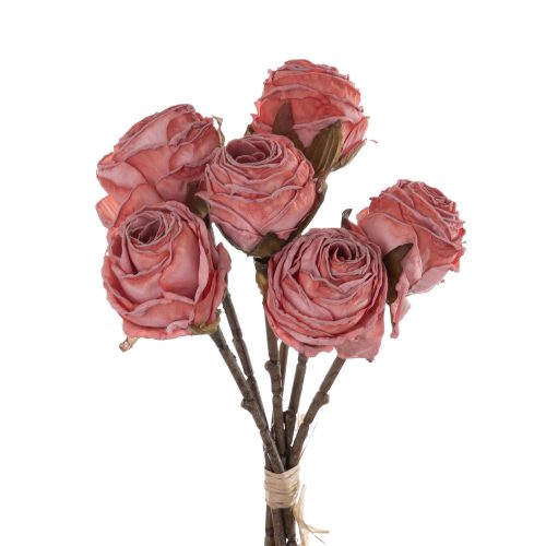 Rózsa selyemvirág csokor, 6 szálas, magasság: 31cm - Kármin