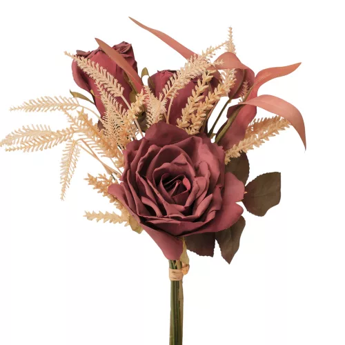 Rózsa selyemvirág csokor, 41.5cm magas - Vörös
