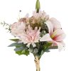 Tea rose bouquet of silkflowers with real touch lily, 37cm high, 28cm wide