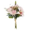 Tea rose bouquet of silkflowers with real touch lily, 37cm high, 28cm wide