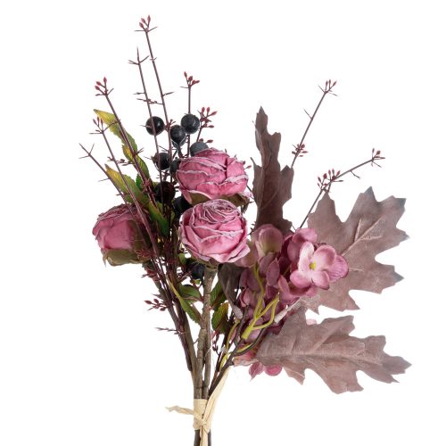 Bogyós, rózsás, rose red művirág csokor, 39cm magas, 20cm széles