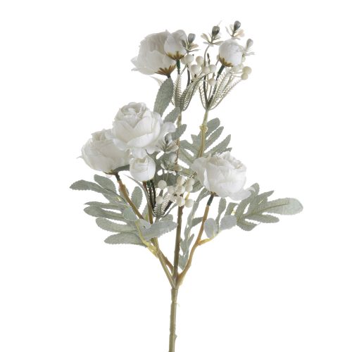 Bloomy rose branch, length: 56cm - White