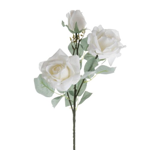 Rose branch with 3 head, length: 64.5cm - White
