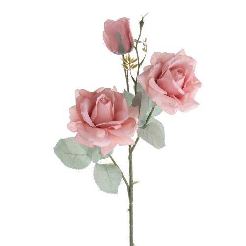Selyemvirág rózsa ág 3 fejjel, 64.5cm magas - Rózsaszín 