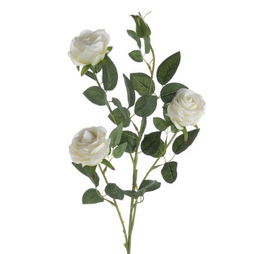 Selyemvirág rózsa ág 4 fejjel, 64.5cm magas - Krém