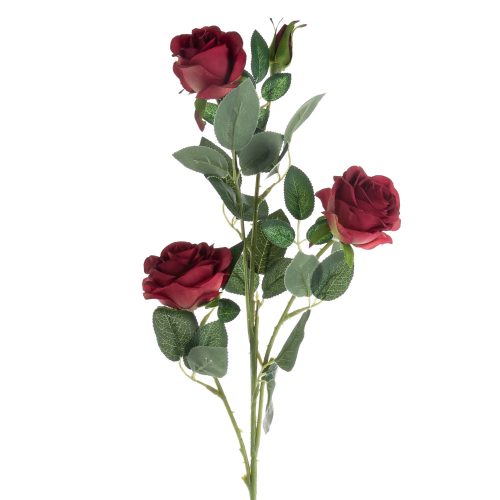 Selyemvirág rózsa ág 4 fejjel, 64.5cm magas - Piros