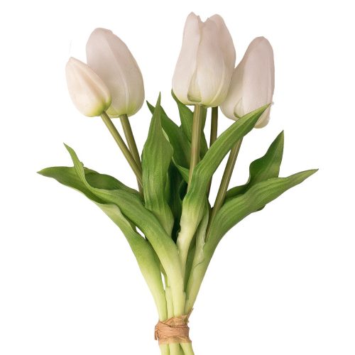Bunch of real touch rubber tulips, 5 strands, 30cm long - White
