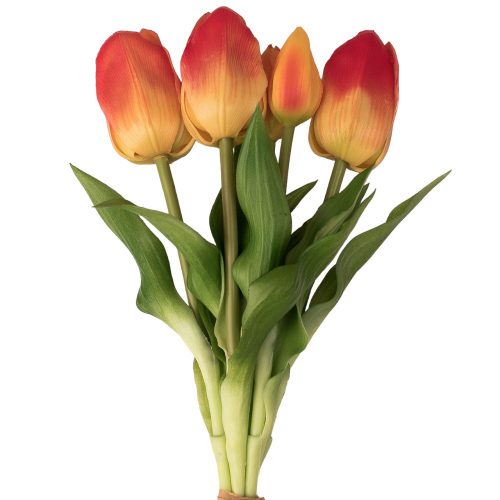 Bunch of real touch rubber tulips, 5 strands, 30cm high - Orange