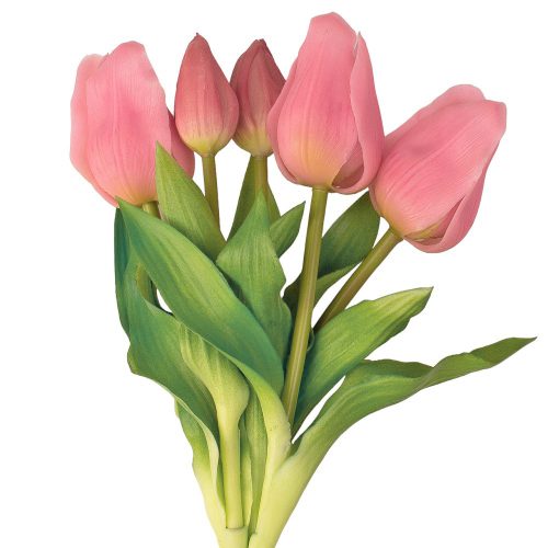 Bunch of real touch rubber tulips, 5 strands, 30cm long - Pink