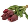 Bunch of real touch rubber tulips, 5 strands, 30cm high - Burgundy