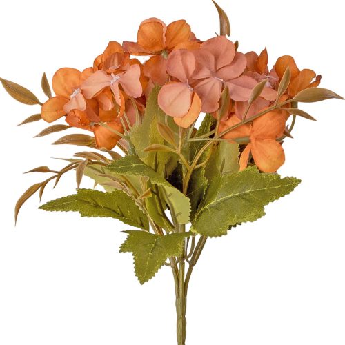 5 ágú hortenzia selyemvirág csokor, 24cm magas - Sárgás barna