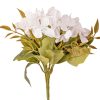 5 ágú hortenzia selyemvirág csokor, 24cm magas - Fehér