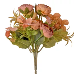   Five-stemmed hydrangea and tea rose silk flower bouquet, 25cm tall - Yellowish mallow