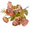 5 ágú hortenziás tearózsa selyemvirág csokor, 25cm magas - Sárgás mályva