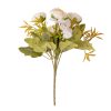 5 ágú hortenziás tearózsa selyemvirág csokor, 25cm magas - Fehér