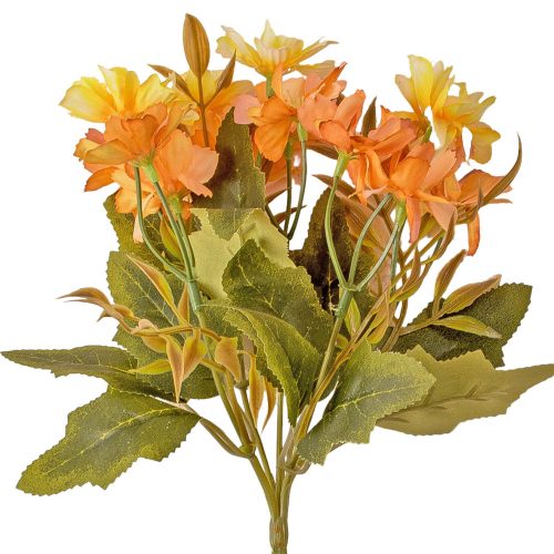 Chrysanthemum silk flower bouquet with 15 flower heads, 5 stems, 25cm tall - Yellowish peach