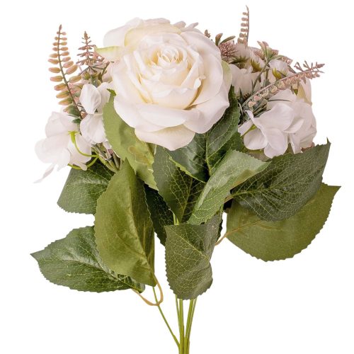 Hydrangea and rose silk flower bouquet, 42cm tall - White