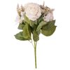 Hortenziás rózsa selyemvirág csokor, 42cm magas - fehér