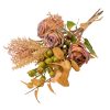 Rose with wormwood, wheat spike and berry branch, 34cm tall artificial flower bouquet