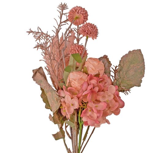 Rose, hydrangea, dandelion, rosemary, pampas grass combination - 42cm tall artificial flower bouque, pink arrangement