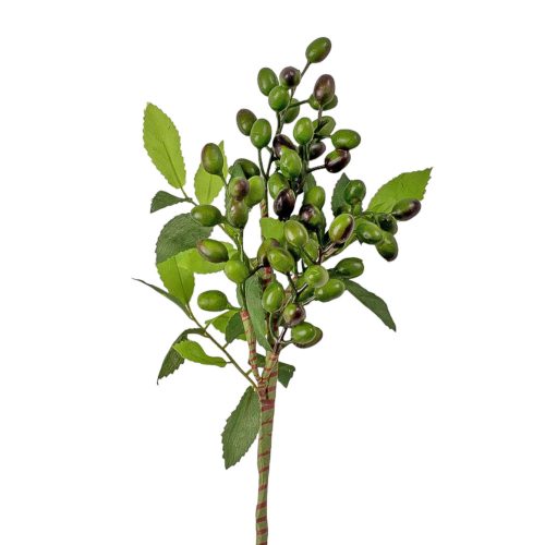 Decorative berry branch, 39cm tall - Olive green