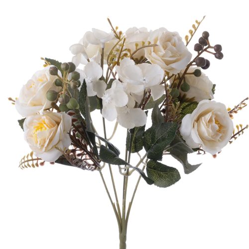 Rose Hydrangea Silk Flower Bouquet, 30cm Tall - White