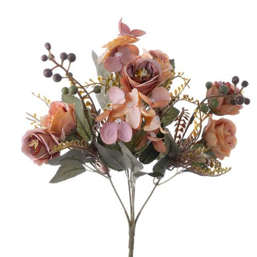 Rose Hydrangea Silk Flower Bouquet, 30cm Tall - Pink