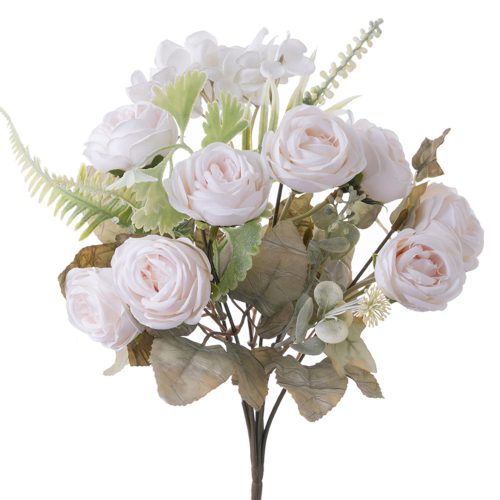 Tea Rose Silk Flower Bouquet, 30cm Tall - Ecru