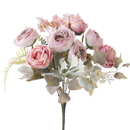 Tea Rose Silk Flower Bouquet, 30cm Tall - Light Pink