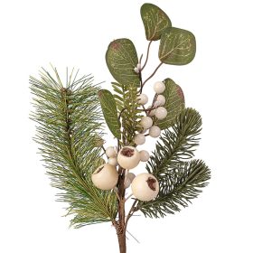 Téli ág fenyővel, levelekkel és bogyókkal, 37cm magas