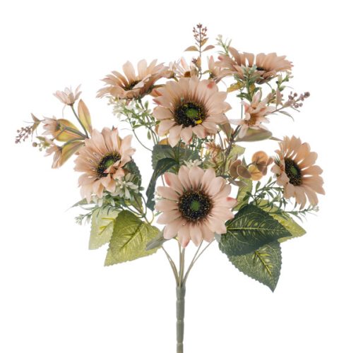 Sunflower Silk Flower Bouquet, Height: 42cm, Flower Head Diameter: 9cm - Champagne