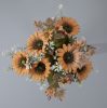 Sunflower Silk Flower Bouquet, Height: 42cm, Flower Head Diameter: 9cm - Light Coffee